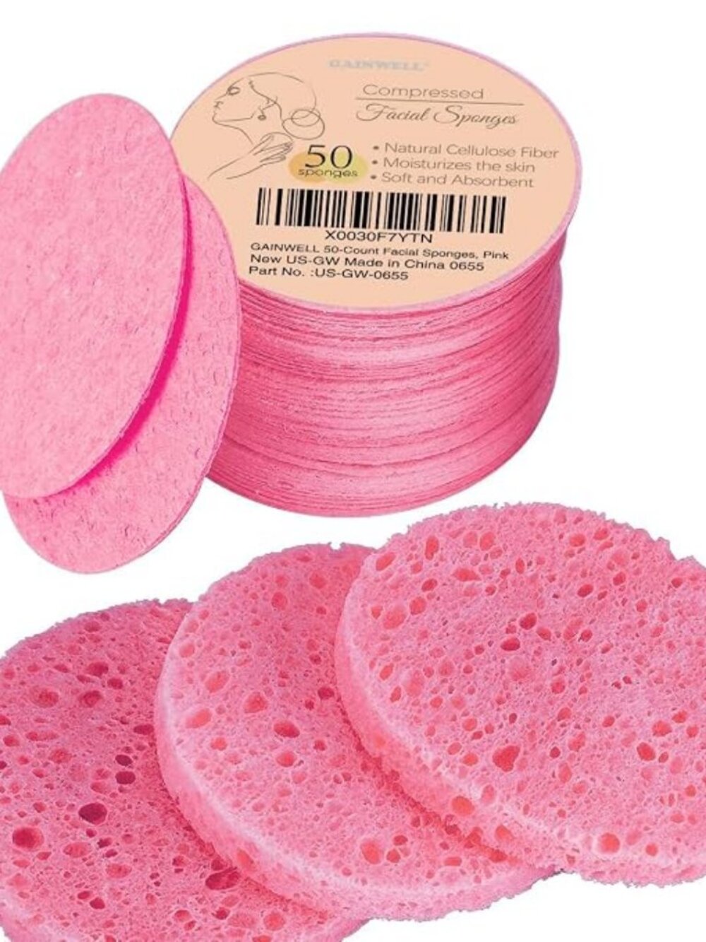 GAINWELL 50-Count Compressed Facial Sponge for Daily Facial Cleansing and Exfoli